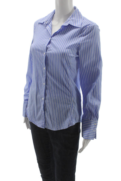 Zara Womens Blue Striped Collared Basic Button-Up Top Long Sleeve Size S
