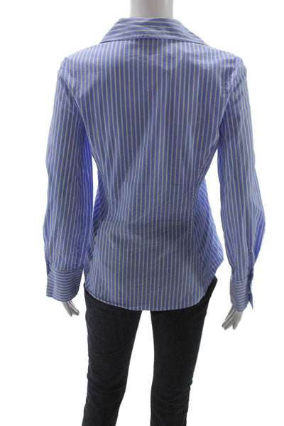 Zara Womens Blue Striped Collared Basic Button-Up Top Long Sleeve Size S