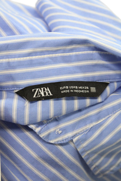 Zara Womens Blue Striped Collared Basic Button-Up Top Long Sleeve Size S