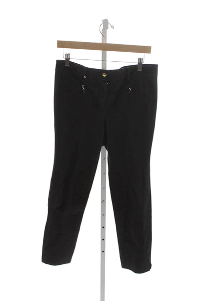 Pamela Henson Women Black Straight Cotton Blend Pants Button Closure Size 12