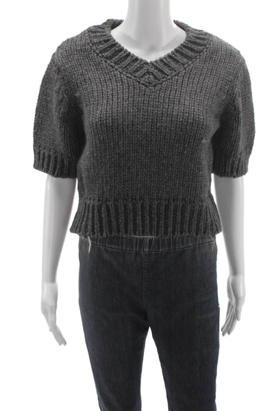 Zara Womens Pullover V-Neck Short Sleeve Sweater Gray Size S