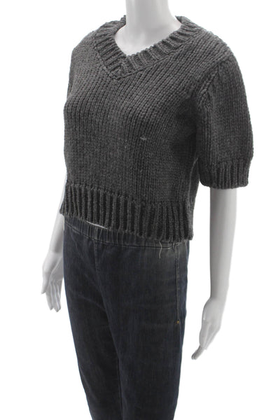 Zara Womens Pullover V-Neck Short Sleeve Sweater Gray Size S