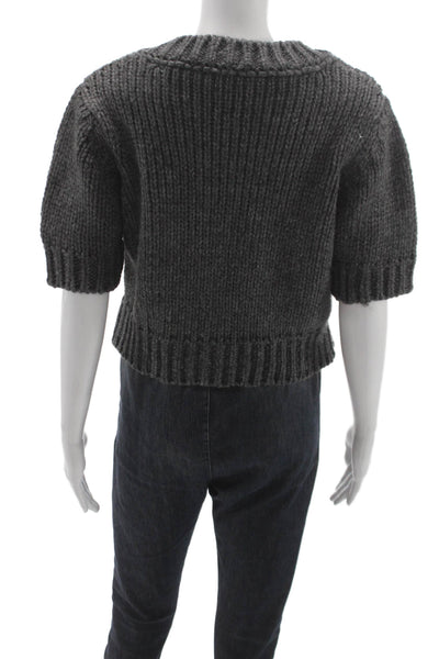 Zara Womens Pullover V-Neck Short Sleeve Sweater Gray Size S