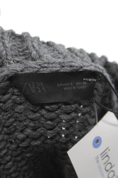 Zara Womens Pullover V-Neck Short Sleeve Sweater Gray Size S