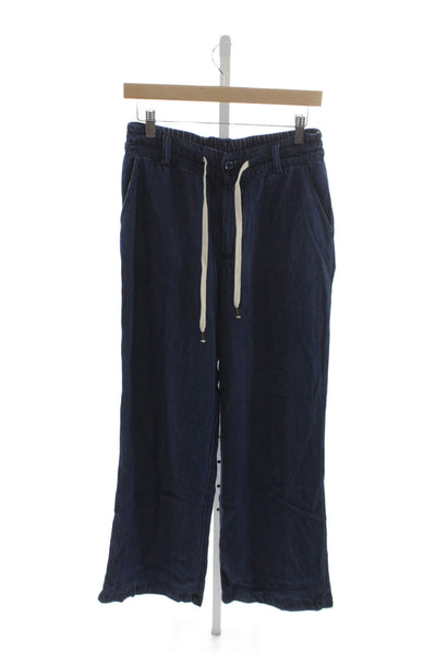 YFB Women Cropped Pants Blue Lyocell Blend Button Casual Size S