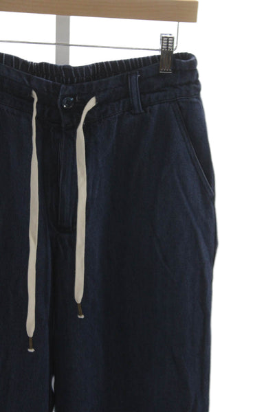 YFB Women Cropped Pants Blue Lyocell Blend Button Casual Size S
