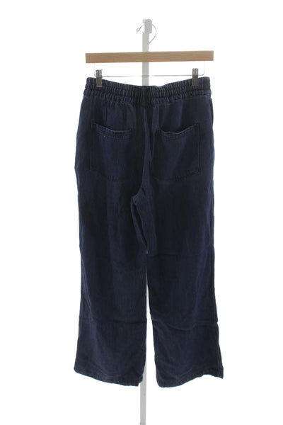 YFB Women Cropped Pants Blue Lyocell Blend Button Casual Size S