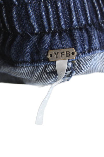 YFB Women Cropped Pants Blue Lyocell Blend Button Casual Size S