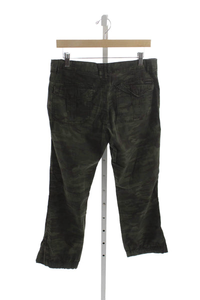 Sanctuary Womens Camouflage Jogger Pants Green Cotton Button Size 30
