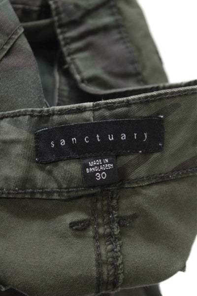 Sanctuary Womens Camouflage Jogger Pants Green Cotton Button Size 30