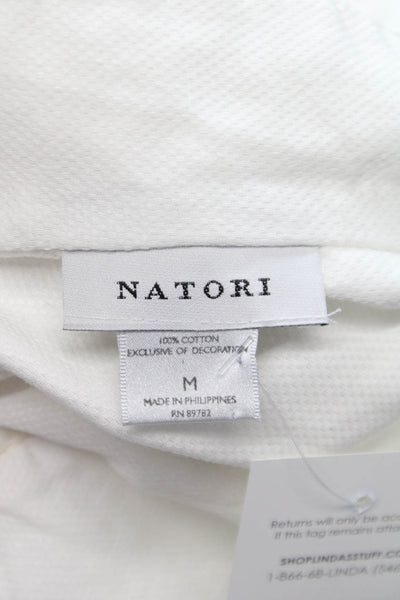 Natori Womens Basic Button-Up Shirt White Cotton Collared 3/4 Sleeve Size M
