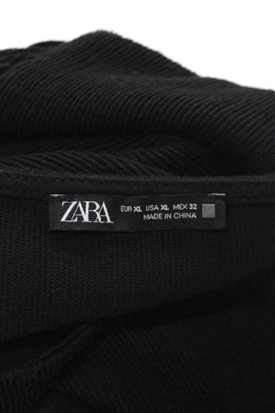 Zara Womens Pullover Sweater Black Knit Crew Neck Long Sleeve Size XL