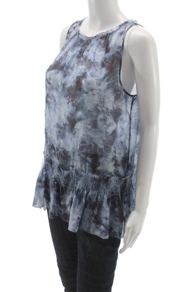 Theory Women Silk Tie Dye Tunic Blouse Sleeveless Round Neck Blue Size M