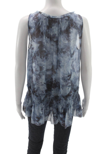 Theory Women Silk Tie Dye Tunic Blouse Sleeveless Round Neck Blue Size M