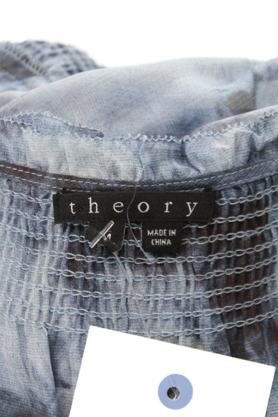 Theory Women Silk Tie Dye Tunic Blouse Sleeveless Round Neck Blue Size M