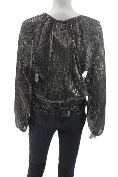 Zara Women Black Metallic Striped Round Neck Long Sleeve Blouse Size L