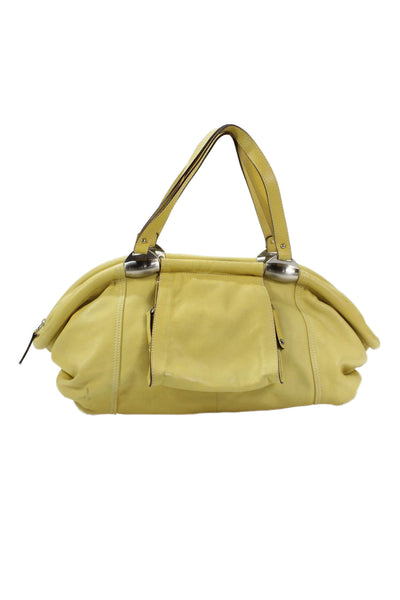 Tentazione Due Womens Double Handle Pocket Front Leather Satchel Handbag Yellow