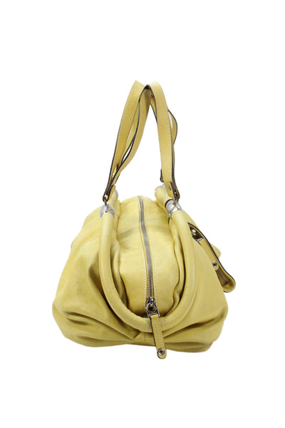 Tentazione Due Womens Double Handle Pocket Front Leather Satchel Handbag Yellow