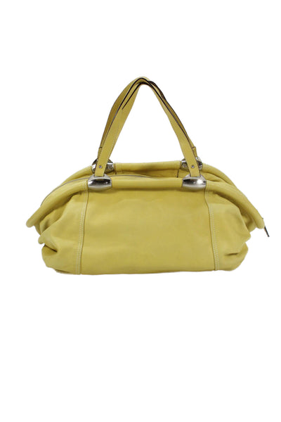 Tentazione Due Womens Double Handle Pocket Front Leather Satchel Handbag Yellow