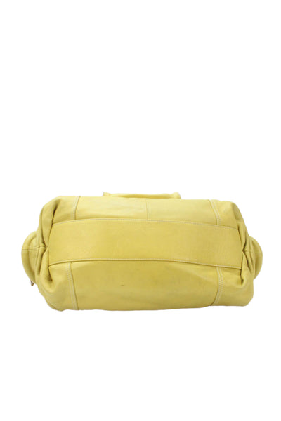 Tentazione Due Womens Double Handle Pocket Front Leather Satchel Handbag Yellow