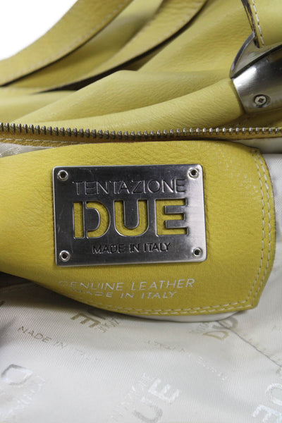 Tentazione Due Womens Double Handle Pocket Front Leather Satchel Handbag Yellow