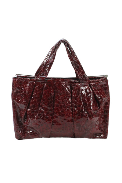 Renato Angi Womens Double Handle Framed Croc Embossed Handbag Red