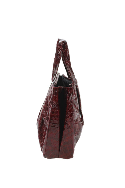 Renato Angi Womens Double Handle Framed Croc Embossed Handbag Red