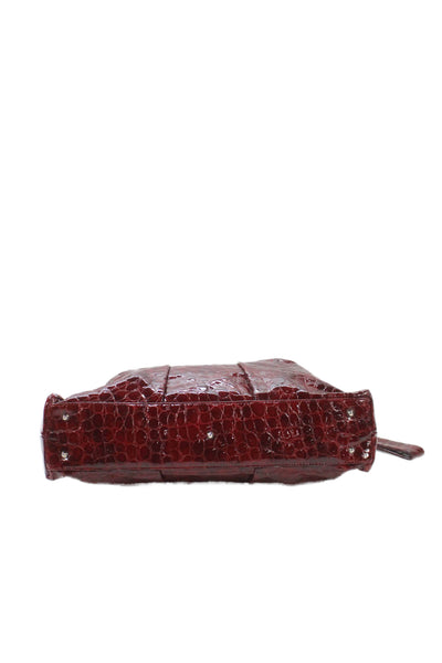 Renato Angi Womens Double Handle Framed Croc Embossed Handbag Red