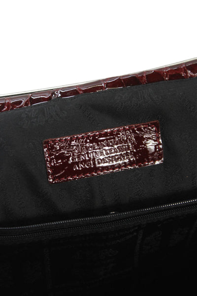 Renato Angi Womens Double Handle Framed Croc Embossed Handbag Red