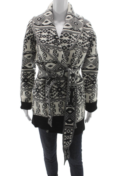 Veronica Beard Women Black Wool Wrap Sweater Geometric Size S