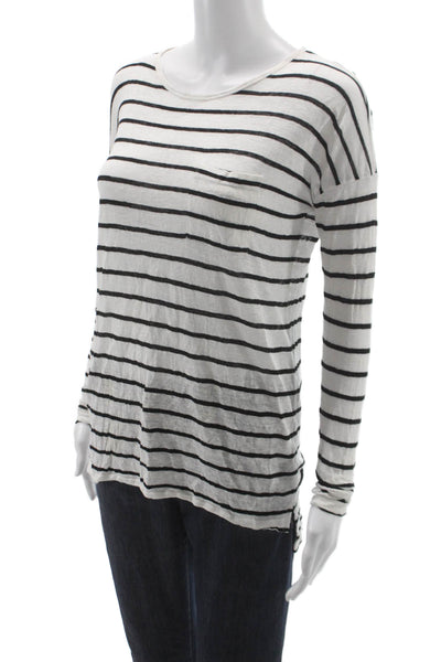 Vince Women Tunic T Shirt White Striped Linen Long Sleeve Crewneck Size XS