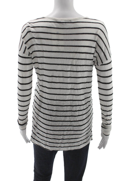 Vince Women Tunic T Shirt White Striped Linen Long Sleeve Crewneck Size XS