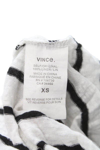 Vince Women Tunic T Shirt White Striped Linen Long Sleeve Crewneck Size XS