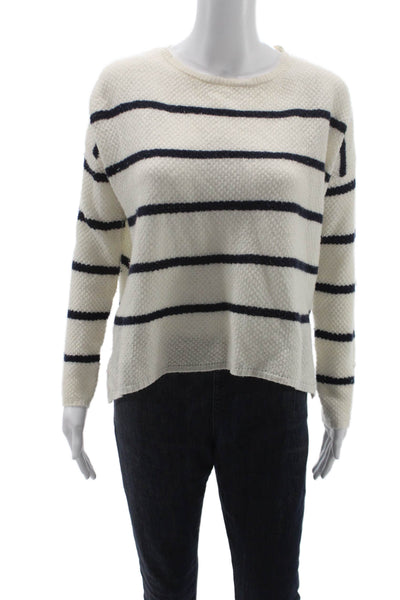 Velvet by Graham & Spencer Women Pullover Sweater Ivory Striped Wool Size M