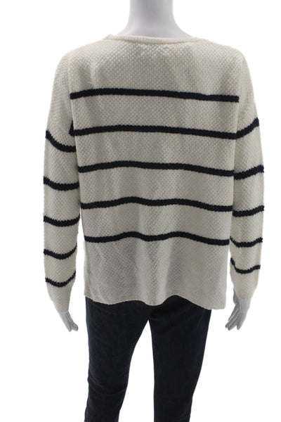 Velvet by Graham & Spencer Women Pullover Sweater Ivory Striped Wool Size M