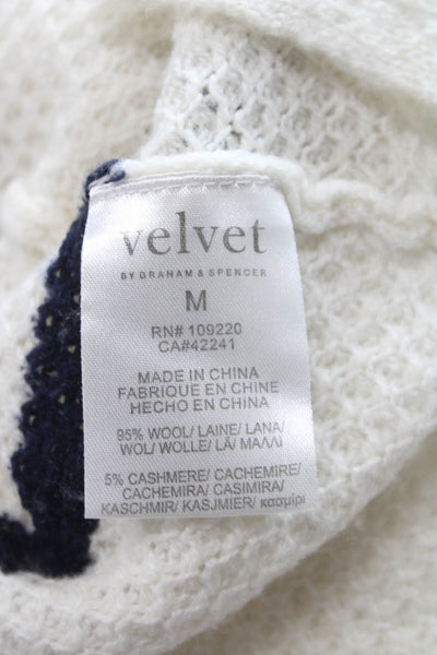 Velvet by Graham & Spencer Women Pullover Sweater Ivory Striped Wool Size M