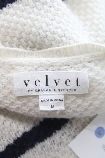 Velvet by Graham & Spencer Women Pullover Sweater Ivory Striped Wool Size M