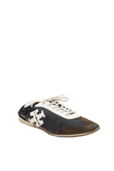 Tory Burch Womens Suede Contrast Low Top Sneakers Black Brown Size 10.5 Medium