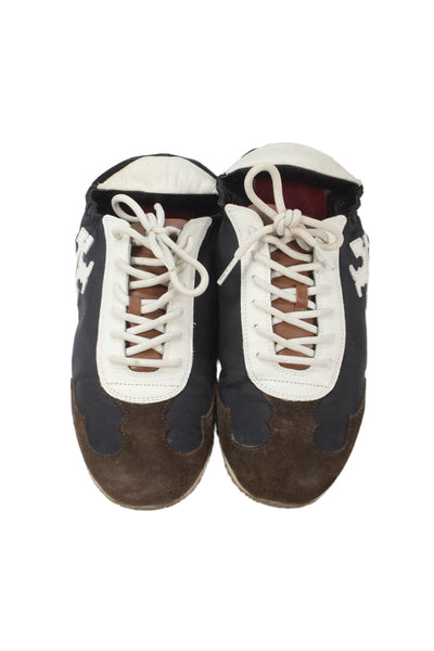 Tory Burch Womens Suede Contrast Low Top Sneakers Black Brown Size 10.5 Medium