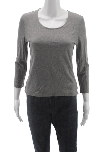 Akris Womens Basic Gray Cotton Blend Scoop Neck 3/4 Sleeve T-Shirt Size 8