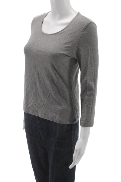 Akris Womens Basic Gray Cotton Blend Scoop Neck 3/4 Sleeve T-Shirt Size 8