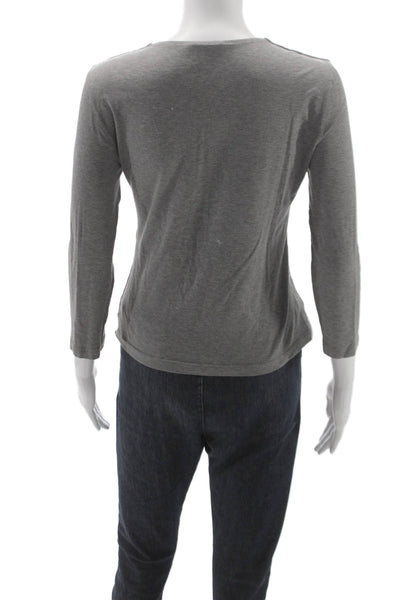 Akris Womens Basic Gray Cotton Blend Scoop Neck 3/4 Sleeve T-Shirt Size 8