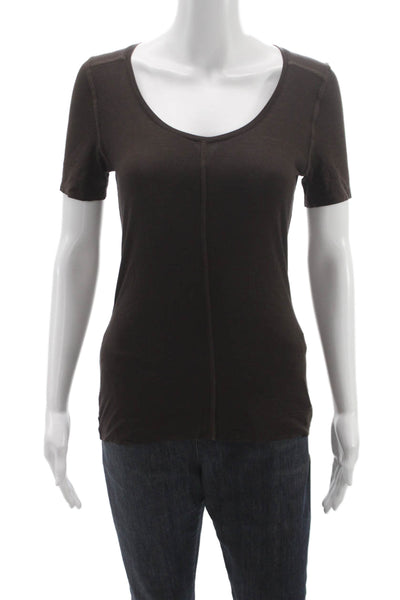 Akris Punto Women Basic Brown Scoop Neck Short Sleeve T-Shirt Size 6