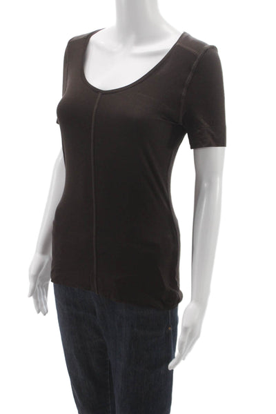 Akris Punto Women Basic Brown Scoop Neck Short Sleeve T-Shirt Size 6