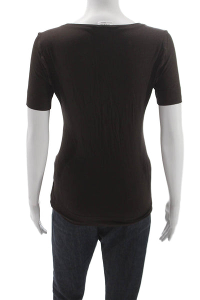 Akris Punto Women Basic Brown Scoop Neck Short Sleeve T-Shirt Size 6