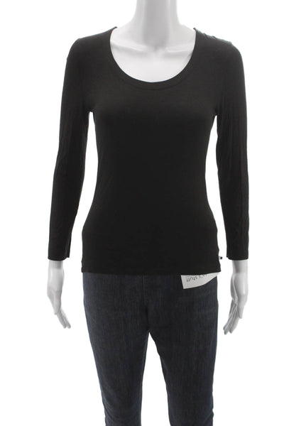 Akris Punto Womens Black Cotton Blend Scoop Neck Long Sleeve T-Shirt Size 6