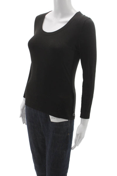 Akris Punto Womens Black Cotton Blend Scoop Neck Long Sleeve T-Shirt Size 6