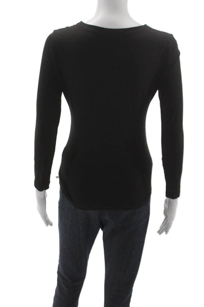 Akris Punto Womens Black Cotton Blend Scoop Neck Long Sleeve T-Shirt Size 6