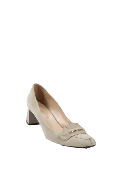 Tods Womens Suede Gold Tone Loafer Pumps Beige Size 40 10