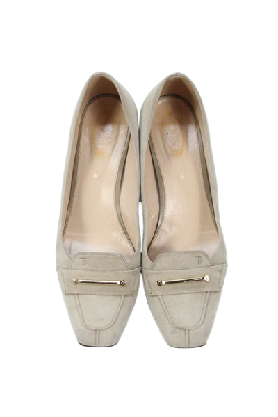 Tods Womens Suede Gold Tone Loafer Pumps Beige Size 40 10